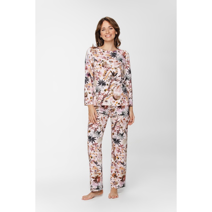 Pijama rosa estampado ajustado en viscosa y elastano
